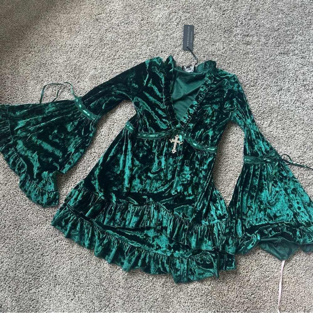 Dolls Kill Green Velvet Mini Dress